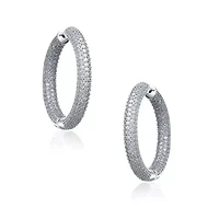 Lab Created Sterling Silver White Gold Plating with Clear Cubic Zirconia Large Hoop Earrings