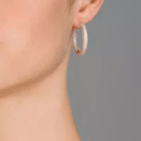 Lab Created Sterling Silver White Gold Plating with Clear Cubic Zirconia Large Hoop Earrings