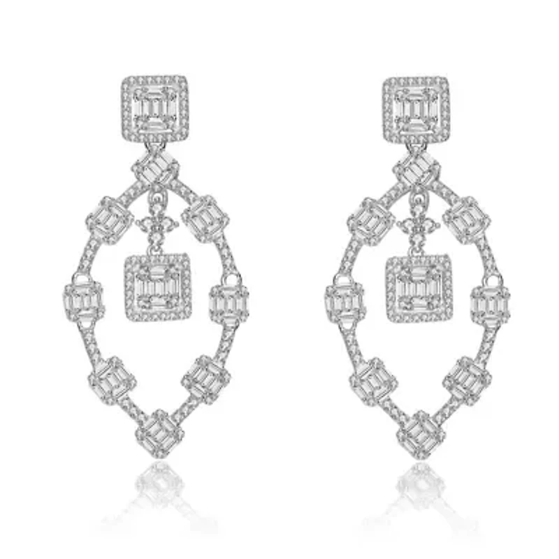 Lab Created Sterling Silver White Gold Plating with Clear Cubic Zirconia Modern Chandelier Earrings