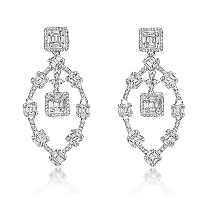 Lab Created Sterling Silver White Gold Plating with Clear Cubic Zirconia Modern Chandelier Earrings