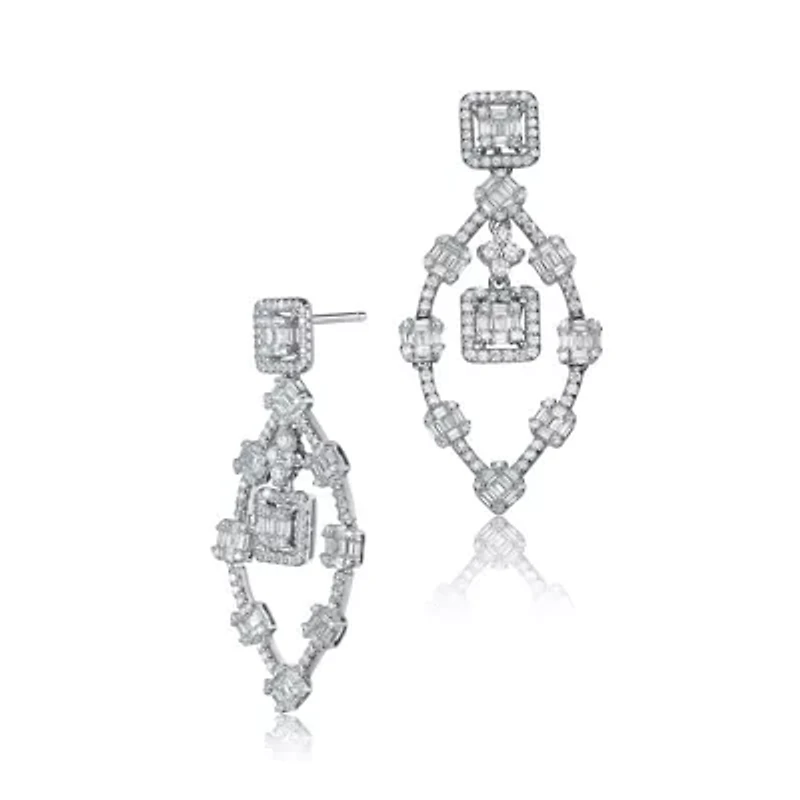 Lab Created Sterling Silver White Gold Plating with Clear Cubic Zirconia Modern Chandelier Earrings