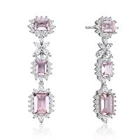 Lab Created Sterling Silver White Gold Plated with Morganite Cubic Zirconia Halo Three-Stone Earrings