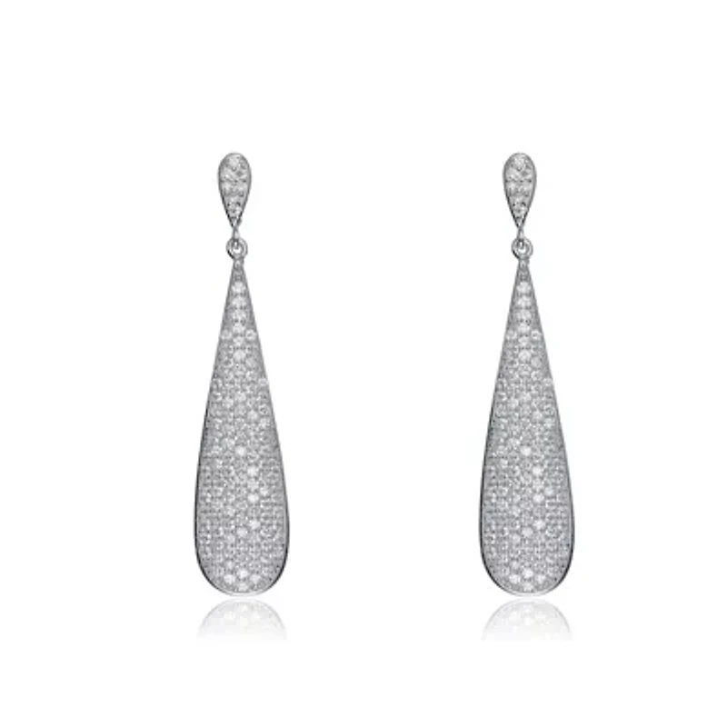 Lab Created Sterling Silver White Gold Plating with Clear Cubic Zirconia Solid Elongated Earrings