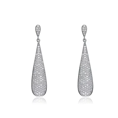 Lab Created Sterling Silver White Gold Plating with Clear Cubic Zirconia Solid Elongated Earrings