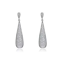 Lab Created Sterling Silver White Gold Plating with Clear Cubic Zirconia Solid Elongated Earrings