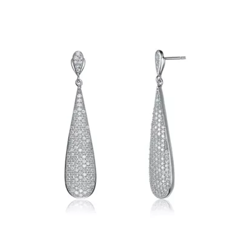 Lab Created Sterling Silver White Gold Plating with Clear Cubic Zirconia Solid Elongated Earrings