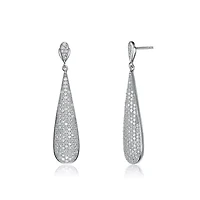 Lab Created Sterling Silver White Gold Plating with Clear Cubic Zirconia Solid Elongated Earrings
