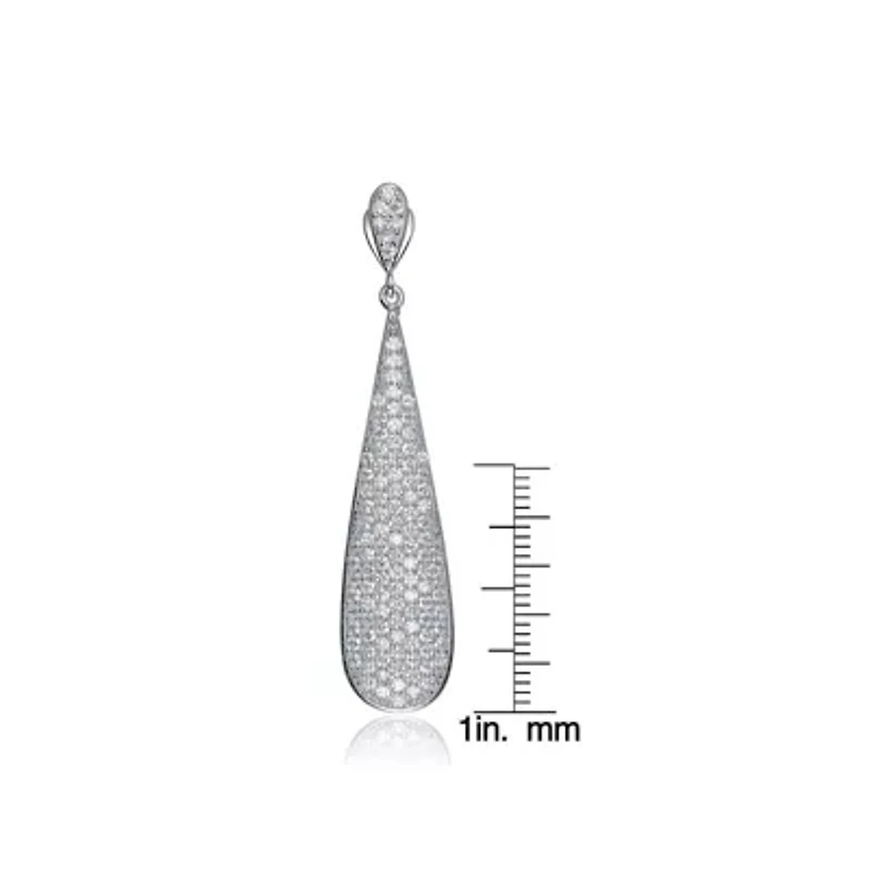 Lab Created Sterling Silver White Gold Plating with Clear Cubic Zirconia Solid Elongated Earrings