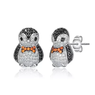 Lab Created Sterling Silver White Gold Plated with Multi Colored Cubic Zirconia Stud Earrings