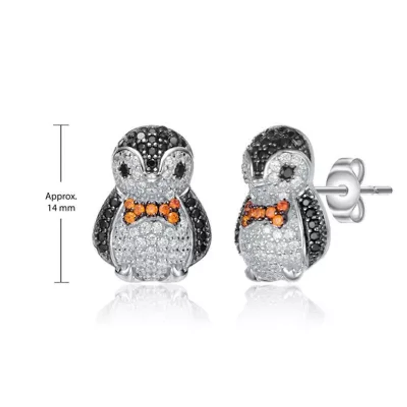 Lab Created Sterling Silver White Gold Plated with Multi Colored Cubic Zirconia Stud Earrings