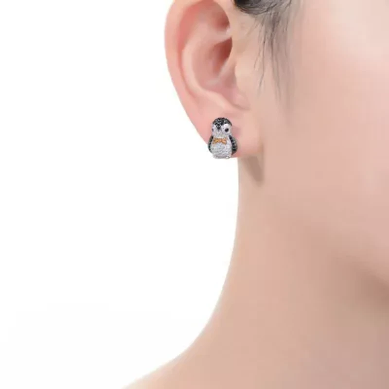 Lab Created Sterling Silver White Gold Plated with Multi Colored Cubic Zirconia Stud Earrings