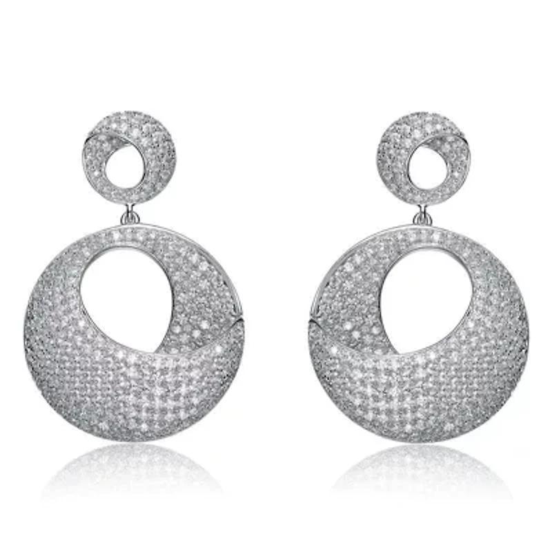 Lab Created Sterling Silver White Gold Plating with Clear Cubic Zirconia Overlap Circle Earrings