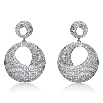 Lab Created Sterling Silver White Gold Plating with Clear Cubic Zirconia Overlap Circle Earrings