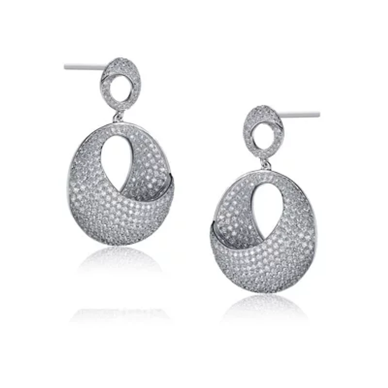 Lab Created Sterling Silver White Gold Plating with Clear Cubic Zirconia Overlap Circle Earrings