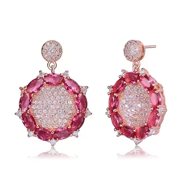 Lab Created Sterling Silver 18K Rose Gold Plated with Ruby Red Cubic Zirconia Accent Drop Earrings
