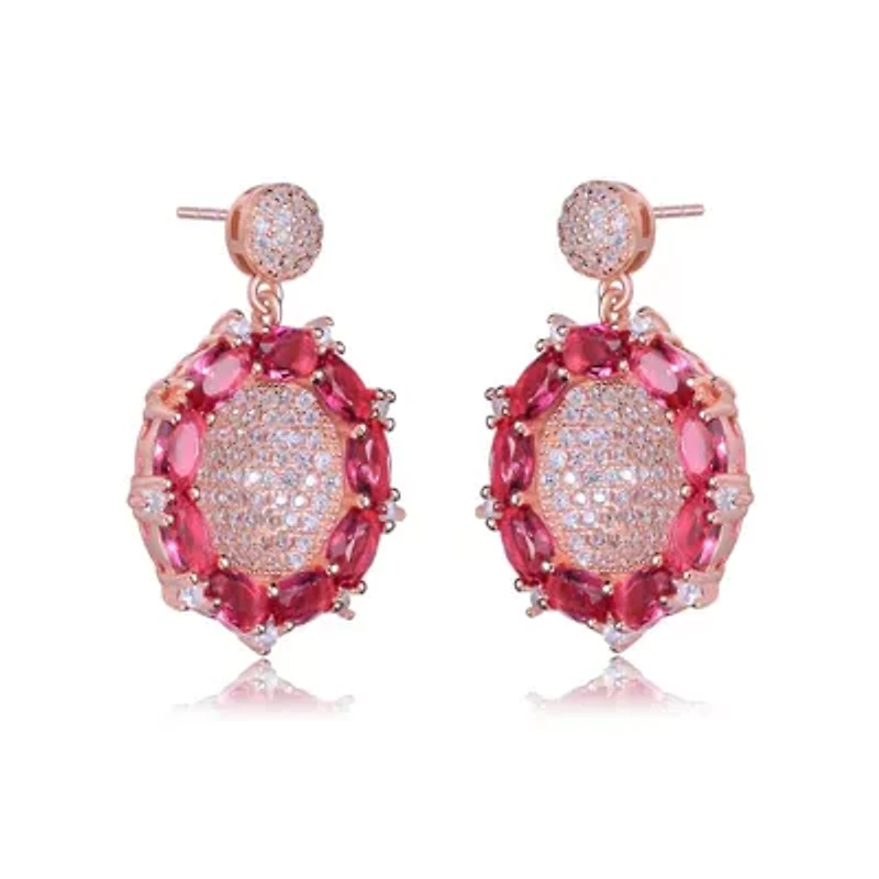 Lab Created Sterling Silver 18K Rose Gold Plated with Ruby Red Cubic Zirconia Accent Drop Earrings