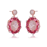 Lab Created Sterling Silver 18K Rose Gold Plated with Ruby Red Cubic Zirconia Accent Drop Earrings