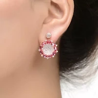 Lab Created Sterling Silver 18K Rose Gold Plated with Ruby Red Cubic Zirconia Accent Drop Earrings