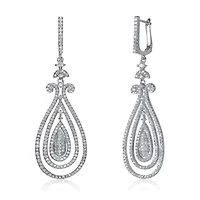 Lab Created Sterling Silver White Gold Plated with Clear Cubic Zirconia Triple Outlined Teardrop Earrings