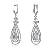 Lab Created Sterling Silver White Gold Plated with Clear Cubic Zirconia Triple Outlined Teardrop Earrings
