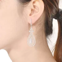 Lab Created Sterling Silver White Gold Plated with Clear Cubic Zirconia Triple Outlined Teardrop Earrings