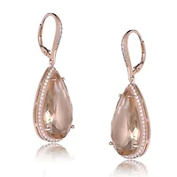 Lab Created Sterling Silver 18K Rose Gold Plated with Peach Color Cubic Zirconia Teardrop Leverback Earrings