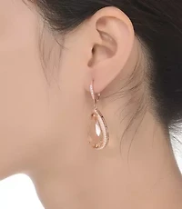 Lab Created Sterling Silver 18K Rose Gold Plated with Peach Color Cubic Zirconia Teardrop Leverback Earrings