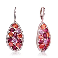 Lab Created Sterling Silver 18K Rose Gold Plating with Ruby Red Cubic Zirconia Cluster Teardrop Earrings