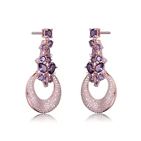 Lab Created Sterling Silver 18K Rose Gold Plating with Amethyst Cubic Zirconia Open Circle Dangle Earrings