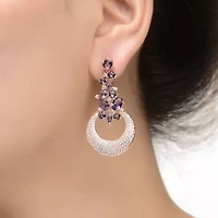Lab Created Sterling Silver 18K Rose Gold Plating with Amethyst Cubic Zirconia Open Circle Dangle Earrings