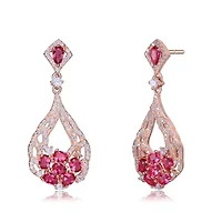 Lab Created Sterling Silver 18K Rose Gold Plated with Ruby Red Cubic Zirconia Teardrop Earrings
