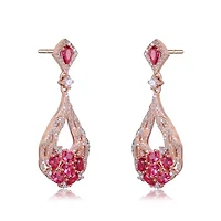 Lab Created Sterling Silver 18K Rose Gold Plated with Ruby Red Cubic Zirconia Teardrop Earrings