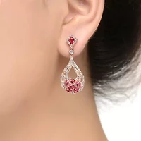 Lab Created Sterling Silver 18K Rose Gold Plated with Ruby Red Cubic Zirconia Teardrop Earrings