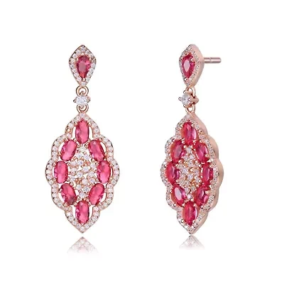 Lab Created 18K Rose Gold Plated with Ruby Red Cubic Zirconia Accent Dangle Earrings