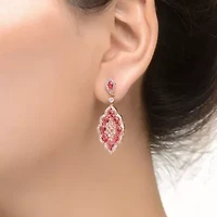 Lab Created 18K Rose Gold Plated with Ruby Red Cubic Zirconia Accent Dangle Earrings