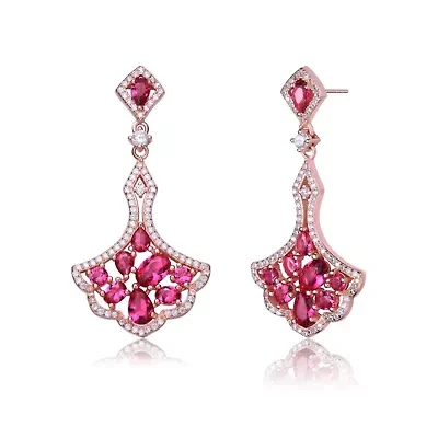 Lab Created 18K Rose Gold Plated with Ruby Red Cubic Zirconia Accent Dangle Earrings