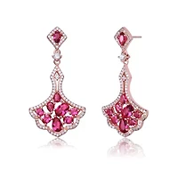 Lab Created 18K Rose Gold Plated with Ruby Red Cubic Zirconia Accent Dangle Earrings