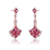 Lab Created 18K Rose Gold Plated with Ruby Red Cubic Zirconia Accent Dangle Earrings