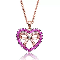Lab Created 18K Rose Gold Plated with Ruby Red Cubic Zirconia Heart Shaped Pendant for Kids
