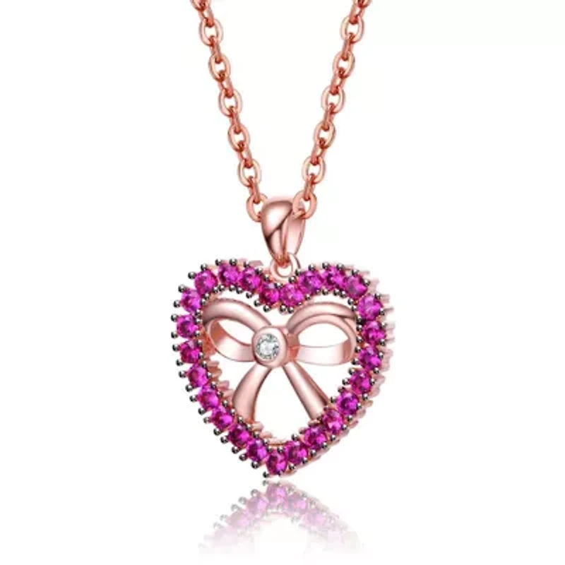 Lab Created 18K Rose Gold Plated with Ruby Red Cubic Zirconia Heart Shaped Pendant for Kids