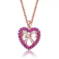 Lab Created 18K Rose Gold Plated with Ruby Red Cubic Zirconia Heart Shaped Pendant for Kids
