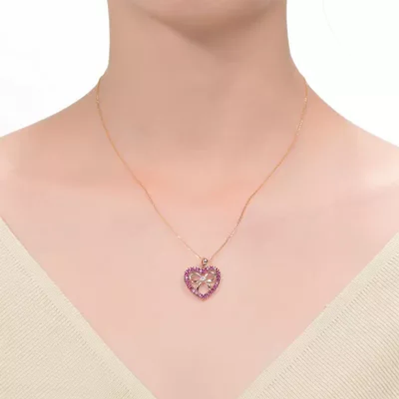 Lab Created 18K Rose Gold Plated with Ruby Red Cubic Zirconia Heart Shaped Pendant for Kids