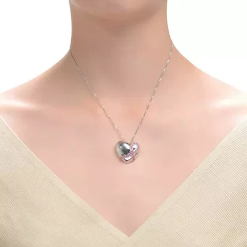 Lab Created Teens Two Tone with Infinity Pink Cubic Zirconia Heart Necklace