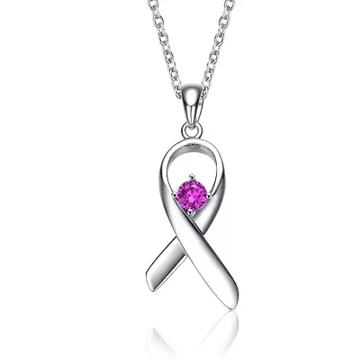 Lab Created Teens/Young Adults White Gold Plated Purple Stone in Infinity Pendant
