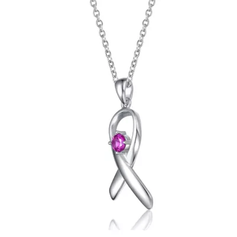Lab Created Teens/Young Adults White Gold Plated Purple Stone in Infinity Pendant
