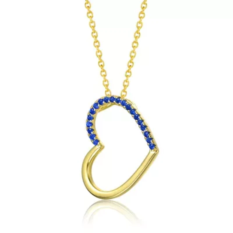 Lab Created 14K Gold Plated with Sapphire Blue Cubic Zirconia Heart Pendant Necklace for Kids