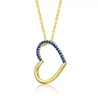 Lab Created 14K Gold Plated with Sapphire Blue Cubic Zirconia Heart Pendant Necklace for Kids