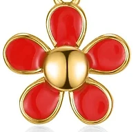 Lab Created 14K Gold Plated with Red Enamel Blooming Flower Layering Necklace for Toddler/Kids