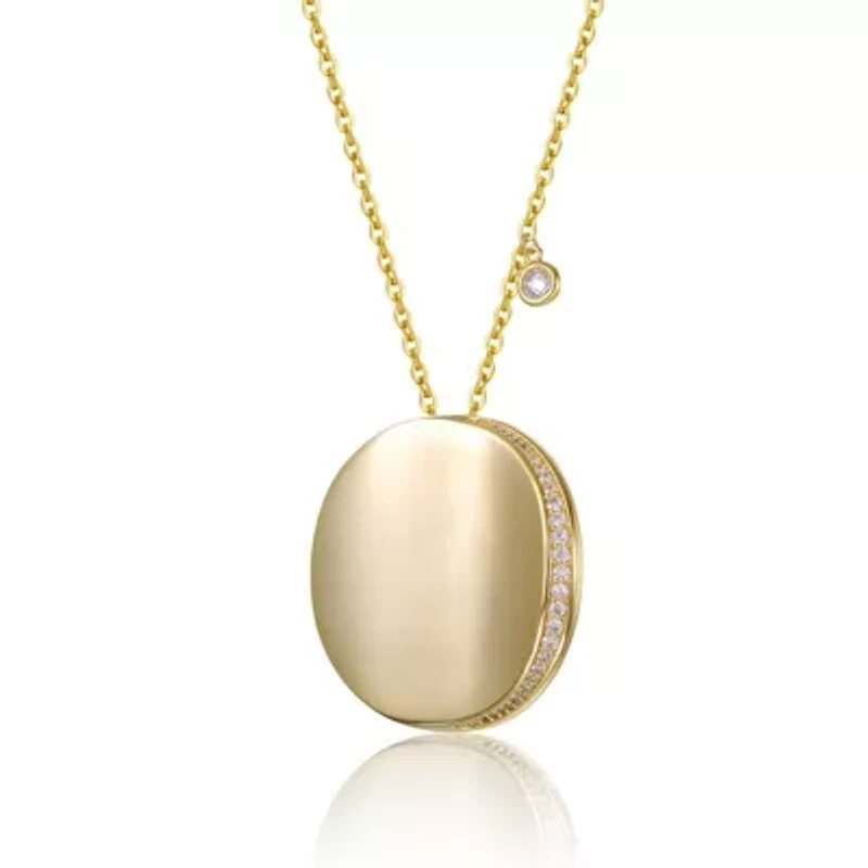 Lab Created 14K Gold Plated with Clear Cubic Zirconia Round Circle Pendant Necklace for Teens