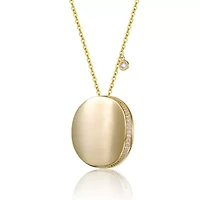 Lab Created 14K Gold Plated with Clear Cubic Zirconia Round Circle Pendant Necklace for Teens